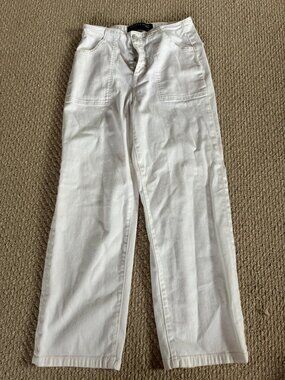 Veronica Beard Crosbie High Rise Cropped Wide Leg Jeans in White Size 26